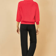 Yumi Red Relaxed Fit Cardigan with Stitch Detail