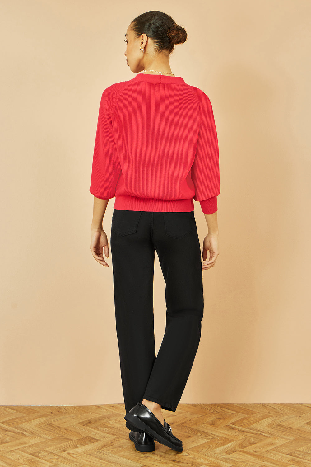 Yumi Red Relaxed Fit Cardigan with Stitch Detail