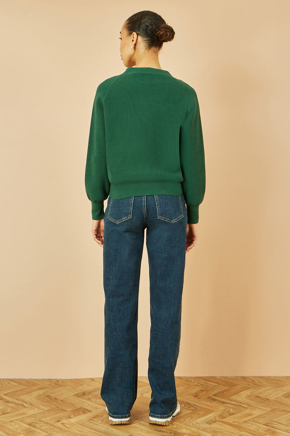 Yumi Green Relaxed Fit Cardigan with Stitch Detail