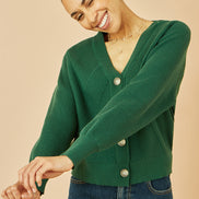 Yumi Green Relaxed Fit Cardigan with Stitch Detail