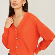 Yumi Orange Relaxed Fit Cardigan with Stitch Detail