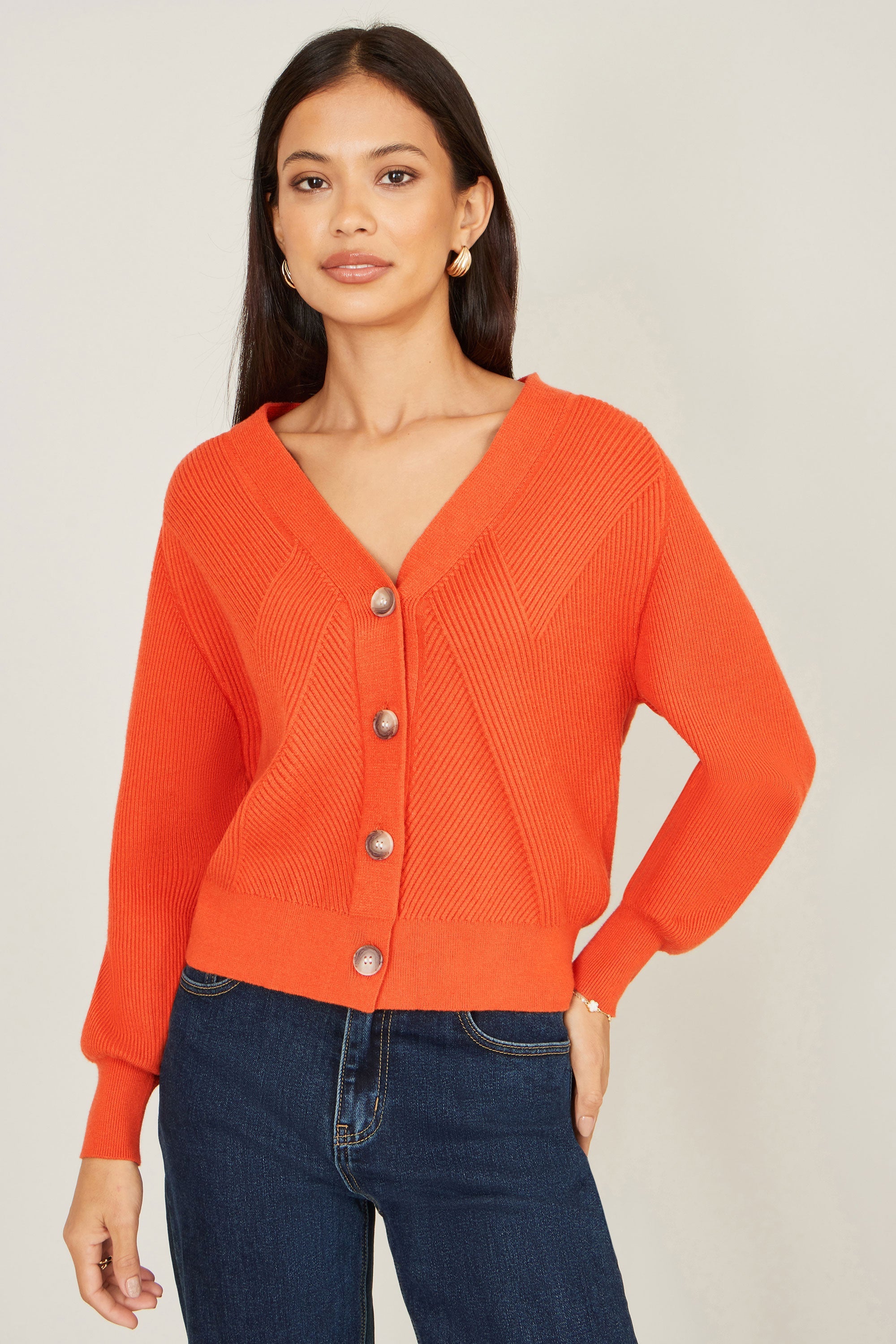 Yumi Orange Relaxed Fit Cardigan with Stitch Detail