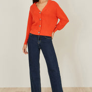 Yumi Orange Relaxed Fit Cardigan with Stitch Detail