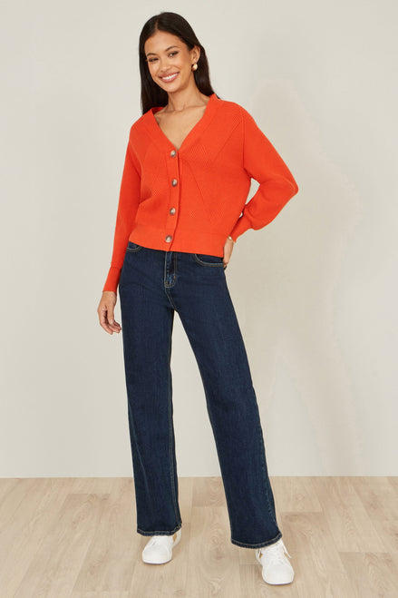 Yumi Orange Relaxed Fit Cardigan with Stitch Detail
