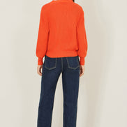 Yumi Orange Relaxed Fit Cardigan with Stitch Detail