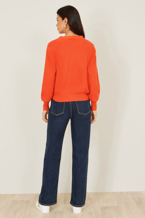 Yumi Orange Relaxed Fit Cardigan With Stitch Detail