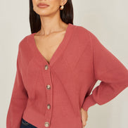 Yumi Rose Pink Relaxed Fit Cardigan with Stitch Detail