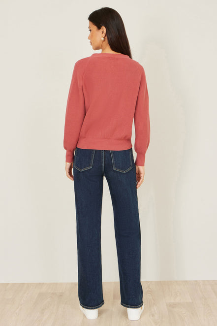Yumi Rose Pink Relaxed Fit Cardigan with Stitch Detail