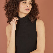 Yumi Black Knitted Roll Neck Sleeveless Jumper