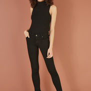 Yumi Black Knitted Roll Neck Sleeveless Jumper
