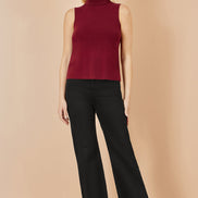 Yumi Burgundy Knitted Roll Neck Sleeveless Jumper