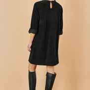 Yumi Black Cord Tunic Dress with 3/4 Sleeves and Pockets