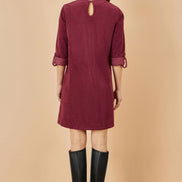 Yumi Burgundy Cord Tunic Dress with 3/4 Sleeves and Pockets
