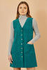 Yumi Teal Cord Button Through Pinafore Dress With Pockets