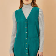 Yumi Teal Cord Button Through Pinafore Dress with Pockets