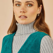 Yumi Teal Cord Button Through Pinafore Dress with Pockets