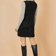 Yumi Black Cord Button Through Pinafore Dress with Pockets