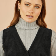 Yumi Black Cord Button Through Pinafore Dress with Pockets