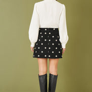 Yumi Black Corduroy Embroidered Daisy Mini Skirt
