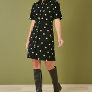 Yumi Black Daisy Embroidered Cord Shirt Dress