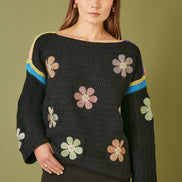 Yumi Black Crochet Flower Jumper