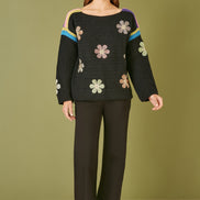 Yumi Black Crochet Flower Jumper