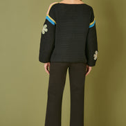 Yumi Black Crochet Flower Jumper