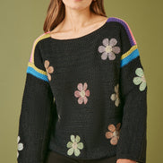 Yumi Black Crochet Flower Jumper