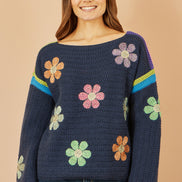 Yumi Navy Crochet Flower Jumper