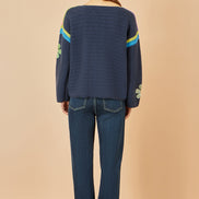 Yumi Navy Crochet Flower Jumper