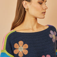 Yumi Navy Crochet Flower Jumper