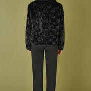 Yumi Black Luxe Textured Faux Fur Jacket with Pockets