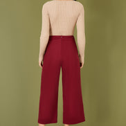 Yumi Burgundy Cord Cropped Wide Leg Trousers with Pockets