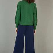 Yumi Navy Cord Cropped Wide Leg Trousers with Pockets