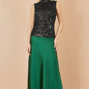 Yumi Green Satin Midi Skirt