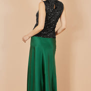 Yumi Green Satin Midi Skirt