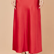 Yumi Red Satin Midi Skirt
