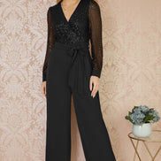 Yumi Black Sequin Jumpsuit with Long Sleeves