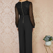 Yumi Black Sequin Jumpsuit with Long Sleeves