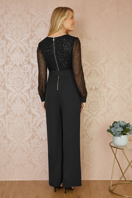 Yumi Black Sequin Jumpsuit with Long Sleeves