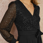 Yumi Black Sequin Jumpsuit with Long Sleeves