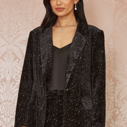 Yumi Black Velvet Sparkle Oversize Blazer