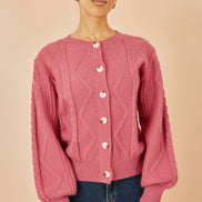 Yumi Pink Relaxed Fit Cable Cardigan