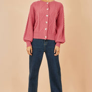 Yumi Pink Relaxed Fit Cable Cardigan