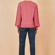 Yumi Pink Relaxed Fit Cable Cardigan
