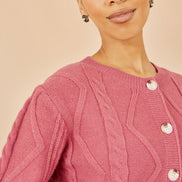 Yumi Pink Relaxed Fit Cable Cardigan