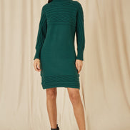 Yumi Green Roll Neck Knitted Dress with Fitted Waist