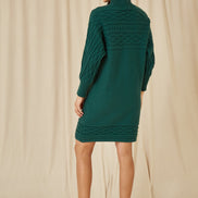 Yumi Green Roll Neck Knitted Dress with Fitted Waist