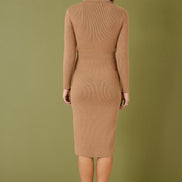 Yumi Brown Knitted Midi Dress with Asymmetric Button Details