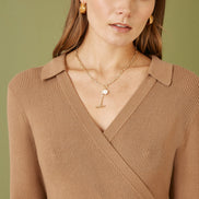 Yumi Brown Knitted Midi Dress with Asymmetric Button Details